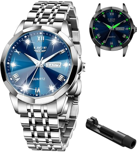 LIGE Uhren Herren Analog Quarz Diamant Armbanduhr 30M Wasserdicht Edelstahlarmband Uhr Herren Mode Business-Kleid Lässig Sport Leuchtend Datum Klassische Elegantes Geschenk Designer