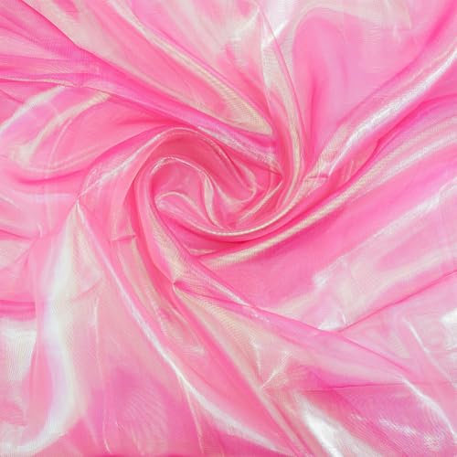 GORGECRAFT 3x1.5m Tissu Irisé Rose en Polyester Dentelle Arc en Ciel Magique Holographique Brillant Transparent Gaze Dégradé Organza pour Robe Costume Arrière Plan Décoration Fournitures D'Artisanat