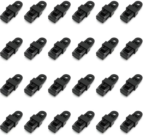 Buaak 24 Stück Planenbefestigung, Planenspanner, Planenclips, Planenbefestigung Power Clip, mit Haken, Befestigungsklammern, Befestigungsclips für Zelt/Markisen/Abdeckungen/Sonnensegel (Schwarz)