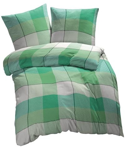 etérea Microfaser Bettwäsche 155x220 2er Set - Ganzjahres Bettbezug - Lola Blumen Bettwäsche-Set mit Kissen 155x220cm + 80x80 cm Kissen - Grün