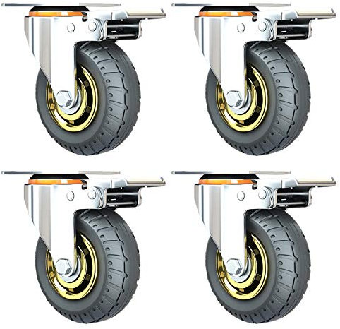 PU Lenkrollen mit Bremse Ersatzrad Set Staubschutz Flexibel 360° Drehung Doppellager, Lufträder, Markless Technologie