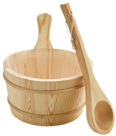Fenteer 4-Liter-Saunaeimer und Schöpfkelle aus Holz, tragbarer Badeeimer, Wanne, SPA, dampfendes Badezimmerwerkzeug, Saunazubehör für zu Hause