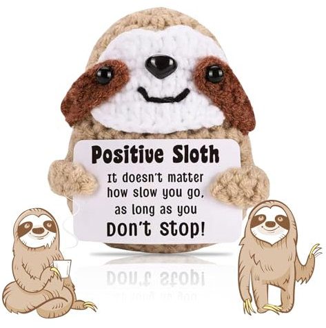 Cosmeria Inspirational Positive Crochet Sloth – Handgemachter Glücksbringer, Perfekt als Adventskalender Füllung Frauen und Männer