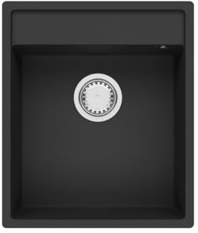 GRANMASTER Magma Spülbecken Küche mit 1 Becken - Granitspüle mit Siphon Waschbecken Küche - Einbauspüle Arbeitsplatte Küchenspüle 44x52x20,4 cm Spüle Schwarz Metallic ohne Abtropffläche