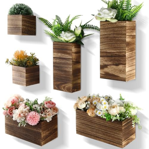 Ziliny Confezione da 6 fioriere da parete in legno da appendere alla parete, vasi tascabili, vasi decorativi da appendere per piante secche, piante verdi finte, per interni, soggiorno, camera da