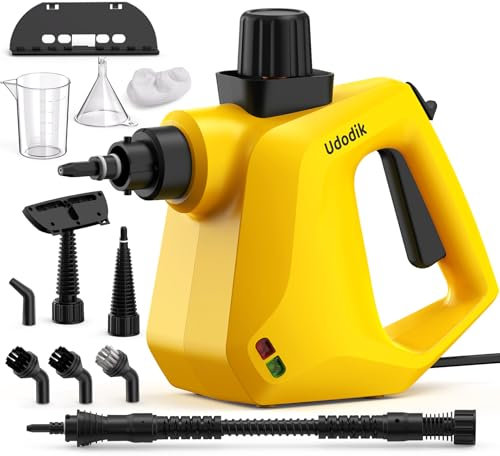 Udodik Pulitore a vapore portatile, pulitore a vapore per casa, pulitore a vapore multiuso con 10 accessori per tappeti, tende, divani, cucina, cimici, bagni e altro ancora (yellow) (white) (Yellow)
