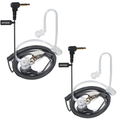 UAYESOK 1 Pin 3.5mm Receiver/Listen Only Walkie Talkie Earpiece, Acoustic Tube Receive Covert Radio Headset Police Security for Motorola Hytera Kenwood Ham Radio Transceivers Speaker Mic(2 Pcs)