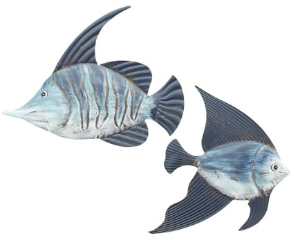FRANK FLECHTWAREN Wanddeko Fisch, 2er Set, Metall Maße: 28 x 28 cm, 36 x 27 cm