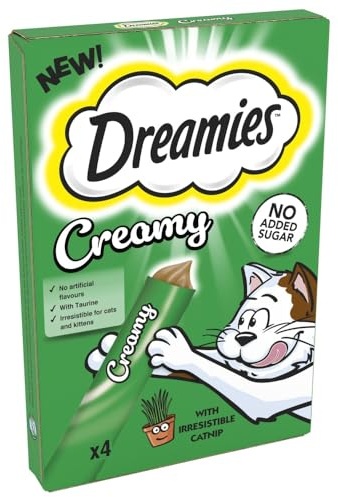 Dreamies Creamy Cat Treats 11x 4x10 g with Catnip – Creamy Cat Snacks with Catnip Flavor