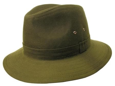 Outbacker Formstabiler Wachshut Regenhut für Damen und Herren | Wind- und wasserabweisend, Größe S und L Farbe Olive, Größe S I 54-55 cm