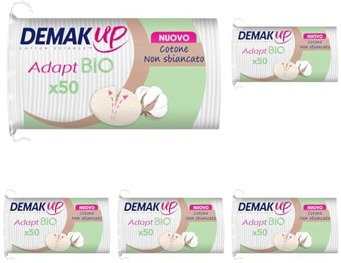 Demak'Up Adapt Bio Wattepads zum Abschminken - Gesicht und Augen - 100% natürliche organische und ungebleichte Baumwollfasern - GOTS zertifiziert - 50 Baumwolle (Packung mit 5)