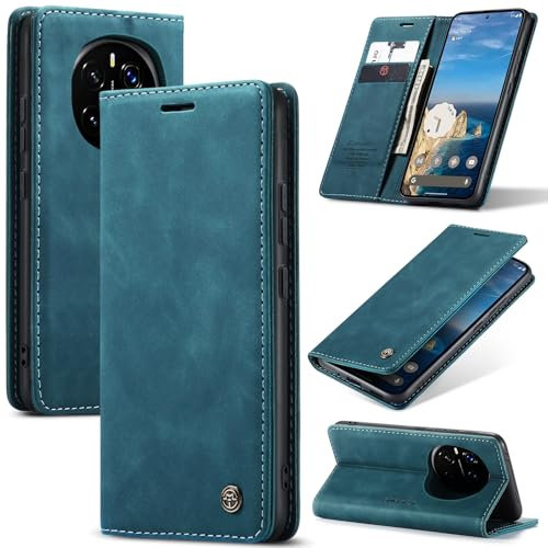 Cracedily Coque pour Honor Magic 7 Pro Pochette, Etui Protection Housse Premium en Cuir PU, Etui à Rabat Pochette de Portefeuille Étui pour Magic 7 Pro Case, Bleu Vert