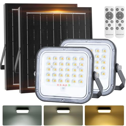 Aigostar - Projecteur Solaire LED d’extérieur avec Grande Panneau Solaire, 2 pièces,Dimmable 3000/4000/6500K,4000mAH,Batterie de Grande Capacité,IP66,Lampe Solaire pour Jardin,Porte,2M Câble.