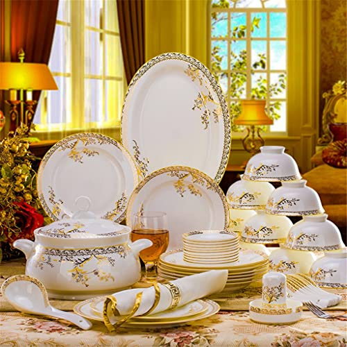 GUHPZA Ensemble De Vaisselle Plats en Porcelaine Anglaise Vaisselle Combinée Assiettes en Céramique Dîner,