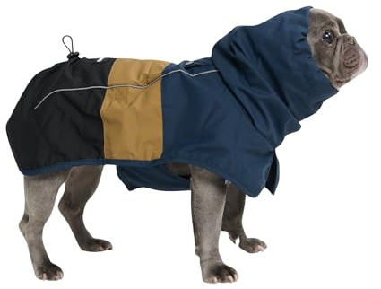 Spark Paws Dog Raincoat, Waterproof Coat Rain Jacket for Small Medium Large Dogs, Reflective Breathable Full-Body Coverage - Blue Gold Black - L