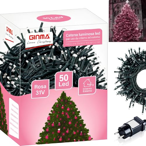 GINMA - Luci Natale Interno e Esterno LED con 8 Effetti Luce, Certificate, Basso Consumo e Impermeabili (Rosa, 3 metri (50 LED))