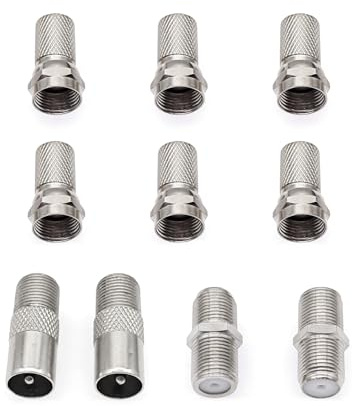 JZK 10X F Conectores, cable coaxial RG6 antena con microtornillo giratorio, conector tipo F, adaptador extensión coaxial para antena de TV, decodificador satélite, módem, cable antena