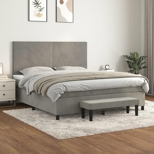 NuvlaGu Boxspringbett mit Matratze 180x200 cm - Samtbezug & Holzrahmen für stilvolles Schlafzimmer | Graues Headboard aus strapazierfähigem Polyester & Sperrholz | Komfort & Eleganz