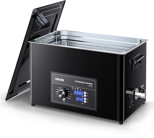 VEVOR Limpiador Ultrasónico 30 L, Máquina de Ultrasonido para Limpieza con Control de Perilla, de Acero Inoxidable, con Cesta y Bola de Limpieza para Relojes, Maquinillas de Afeitar, Joyas, Negro