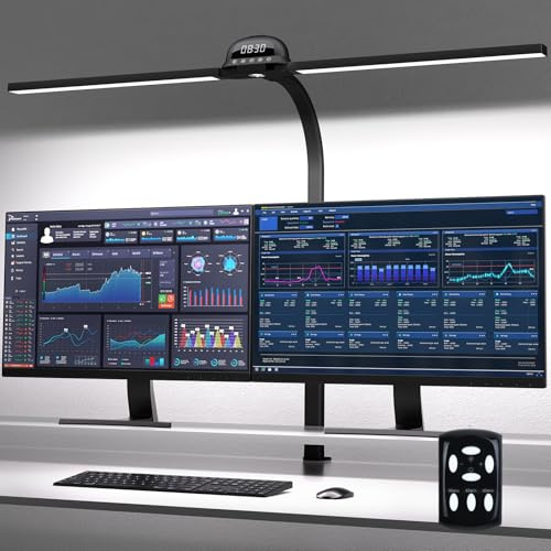 JVURICE Schreibtischlampe LED Tischlampe Klemmbar 90cm CRI≥95 3100K-7600K Dimmbar Tageslichtlampe Doppelkopf Schreibtisch Lampe Schwanenhals Desk Leselampe Monitor Lamp Fernbedienung Für Home Office