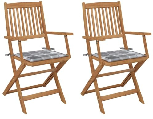 Frdhee Lounge Sessel Esszimmerstühle Gartenstuhl,Klappbare Gartenstühle 2 STK. mit Kissen Massivholz Akazie,Balkonstühle Für Den Außenbereich,Ergonomisches Design