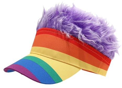 Lustige Sonnenblende mit Haaren Regenbogen Cappy Bunte Perücke Kappe Verstellbar Baseball Cap Fake Haare Kopfbedeckung für Karneval Fasching Party Festival WM Fanartikel
