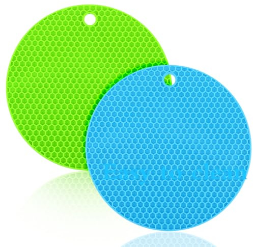 Heclia 2 PCS Rubber Jar Openers 7 Inch Round Silicone Jar Opener Gripper Pads Non-Slip Kitchen Lid Opener Multi-Function Coasters Bottle Grippers for Kids Seniors with Arthritis Weak Hands Green, Blue