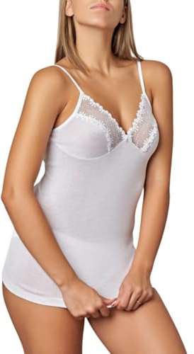 LADY·C Canottiera Donna in Puro Cotone Makò Filo di Scozia con Pizzo macramè – Spallina Stretta, Forma Seno, Fresca e Traspirante – Made in Italy