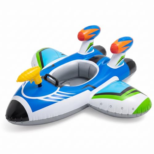 Kleinkind-Schwimmkörper, PVC-Kinder-Schwimmkörper mit Wasserpistole, aufblasbares Flugzeug, lustiges, sicheres Spielzeug für den Pool, geeignet für Kinder im Alter von 1–6 Jahren, Blau – Kleinkinde