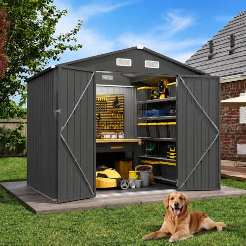 Aoxun Gerätehaus Metall mit Boden 6x4 FT Satteldach Schwarz | Robuster Geräteschuppen Metall 6x4 FT mit 9mm PVC-Boden, Satteldach, Edelstahl-Riegel und ISTA 3A+ Transportschutz