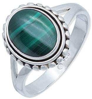 mantraroma Malachit Edelstein Ring Damen 925 Sterling Silber – Vintage Cabochon Schmuck