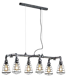 Trio Leuchten Pendelleuchte 307000688 Gotham, Metall silberfarbig antik, exkl. 6 x E27, 46.3 x 103 x 150 cm