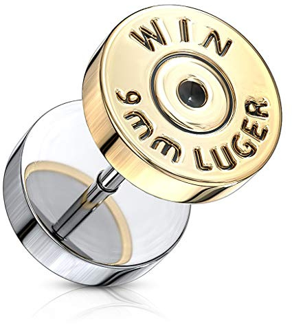 Autiga Fake Plug Patrone Kugel Bullet Fakeplug Ohr Piercing Ohrstecker Chirurgenstahl silber-gold
