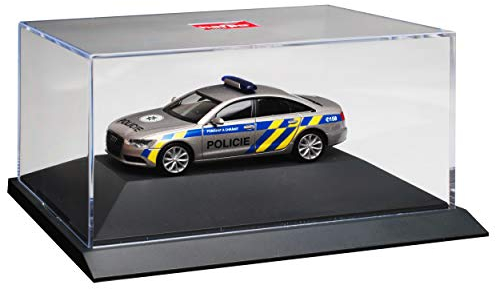 A-U-D-I A6 C7 Limousine Policie Prag Polizei Tschechei 2011-2018 mit Sockel und Vitrine H0 1/87 Herpa Modell Auto mit individiuellem Wunschkennzeichen