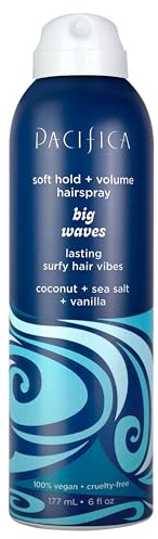 Pacifica Big Waves Coconut, Vanilla & Sea Salt Hairspray – Soft Hold Wavy Hair Texture Spray – Adds Volume & Controls Frizz, Travel Size Beach Hair Essential for Women – Vegan & Cruelty-Free – 6oz