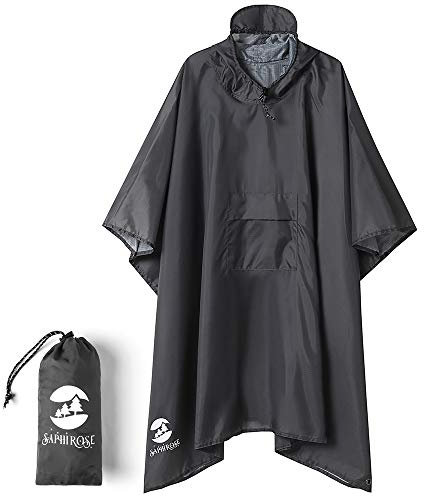Poncho impermeabile multifunzione 3 in 1, con cappuccio, per adulti, impermeabile, ideale anche come telo parasole o telo da terra per tenda, 216,9 x 143 cm, in poliestere, YY-LECN9002-GR, Grigio