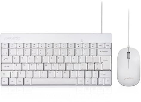 Perixx PERIDUO-212 Wired Mini Keyboard and Mouse Combo, 12 Multimedia Keys, UK Layout, 80-Key, 1000 DPI, White