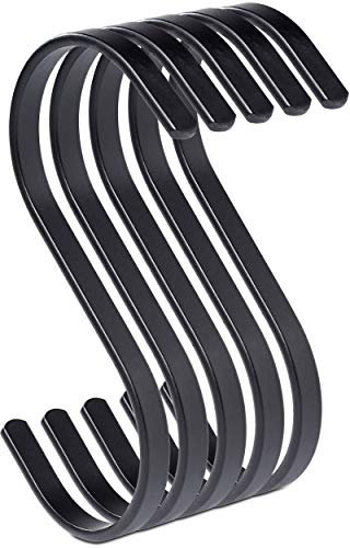 PAMO S Hooks Matt Black Metal – Set of 5 – Kitchen Hooks Made of Stainless Steel for Hanging Pans in the Kitchen or Clothes on the Clothes Rail S-Hooks Stainless Steel (5, Black)