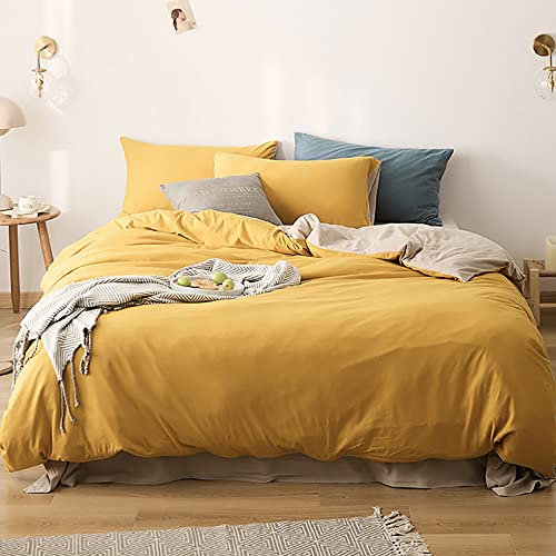 Omela Bettwäsche 140x200 Gelb Taupe Kuschelig Weich Microfaser Unifarben Wende Bettwäsche Set Österreichische Größe - 140 x 200 cm Bettbezug + 70 x 90 cm Kissenbezug