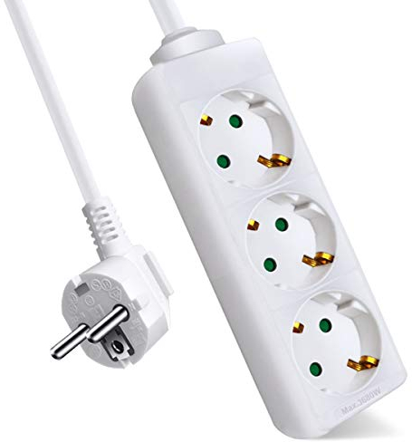 ExtraStar 3-Fach Steckdosenleiste mit Kindersicherung, 3m Kabel, IP20,16A, 3680W,Weiß