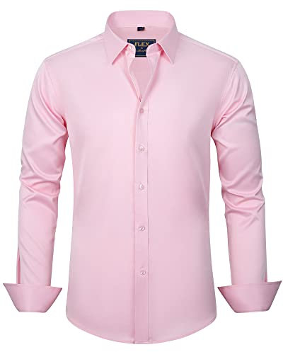 J.VER Mens Shirts Fashion Pink Long Sleeve Dress Stretch Non Iron Formal Business Casual Regular Fit Wedding Work Button Down Shirt S