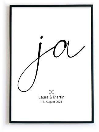 Jahrestag Poster Personalisiert - Paar Bild als personalisiertes Geschenk zur Hochzeit, Verlobung, Valentinstag, Geburtstag, Weihnachten – Größe und Rahmen optional (ja)