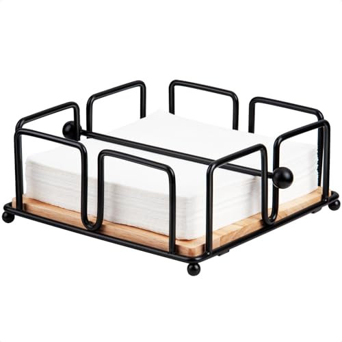 MOLEDINO Metal Serviettenhalter Schwarz mit Holzsockel für Bar,Moderner Serviettenhalter Eisen mit Gewichteter Stange Serviettenständer Platz aus Gusseisen für Outdoor Cocktail Bistro