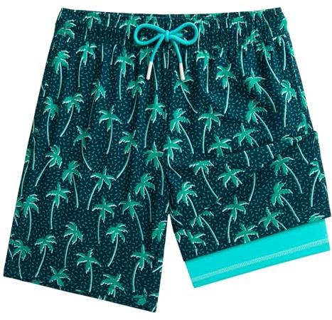 maamgic Costume Bambino Asciugatura Rapida 2 in 1 Pantaloncini Corti con Compressione e Coulisse Regolabile, Costume Ragazzo Spiaggia Sport Nuotare, 2-16 Anni, 06 Verde Marino Cocco, 14-16 Anni