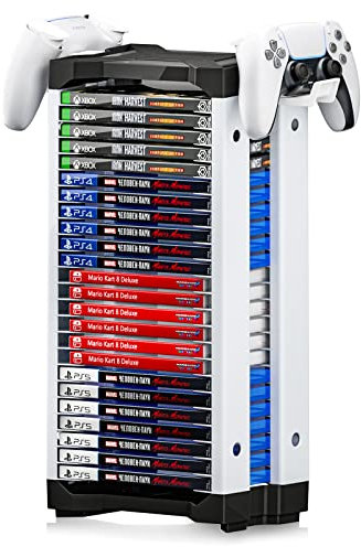 Nargos Video Game Storage Tower for PS5/PS4/PS3/PS2/Xbox One/Series X/S/Wii/Switch Game Cases, DVD and Blu-Ray Disks Organizer (23 PCS)