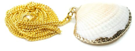 Miniblings Muschel Kette 60cm Anhänger Halskette Meer Strand Boho weiß gold - Handmade Modeschmuck - Gliederkette vergoldet