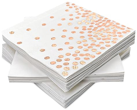 Magrimaxio 60 Tovaglioli Oro Rosa Pois, 3 Veli, Tovaglioli di Carta Bianco, Ideale per Eventi di Catering, Battesimo, Comunione, Compleanno, Decorazione da Tavolo, Biodegradabili, 33 x 33 cm