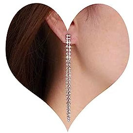 Inateannal Pendientes colgantes de araña de diamantes de imitación Pendientes largos de cadena de cristal Pendientes de borla cadena de tenis plata Pendientes colgantes circonita cúbica brillante