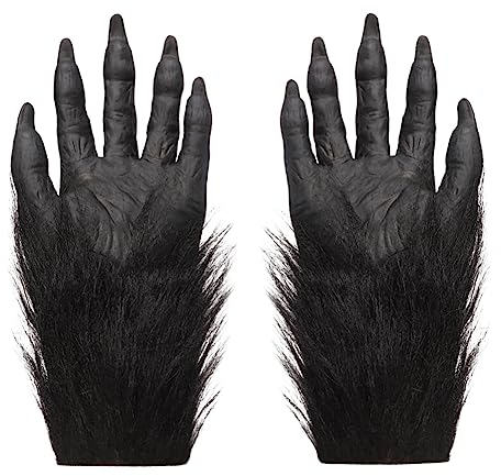Halloween Handschuhe Werwolf Geisterhandschuhe mit Krallen Wolfshandschuhe Haarig Klaue Handschuhe Horror Fingerhandschuhe Dämon Kostüm Zubehör Handschuhe für Halloween Cosplay Karneval Mottoparty