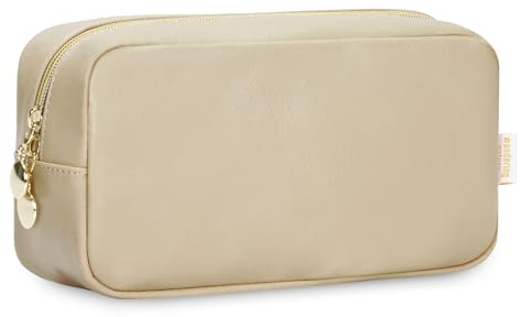 Kosmetiktasche Damen Reise, Schminktasche für Handtasche, Mittelgroße Make-up-Tasche Tragbar PU-Leder mit Reißverschluss, Beige (Patent Angemeldet)